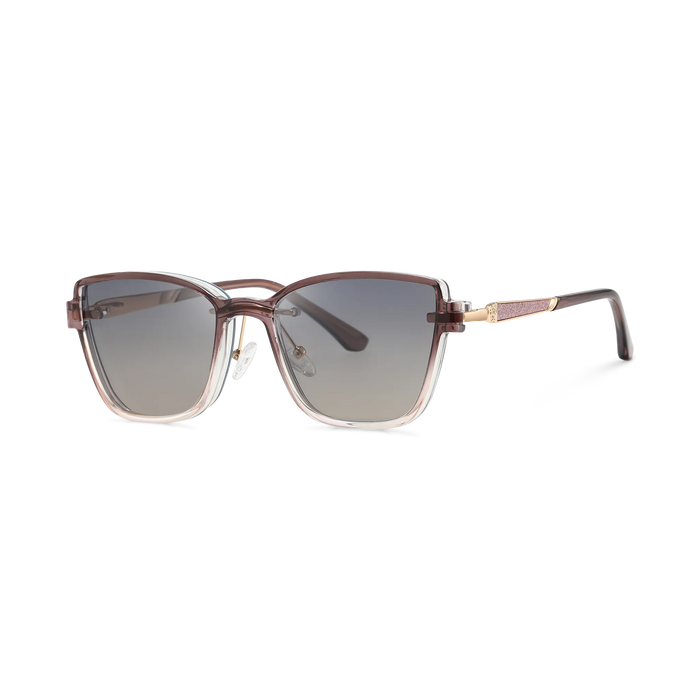Eydology Flora Gold Polarized Gradient Rose Smoke Lens Clip on Sunglasses 2