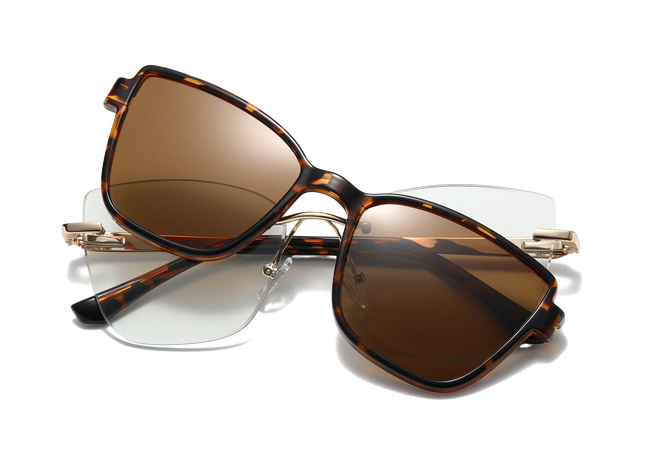 Eydology Flora Gold+Tortoise/Polarized Brown Lens Clip on Sunglasses 1