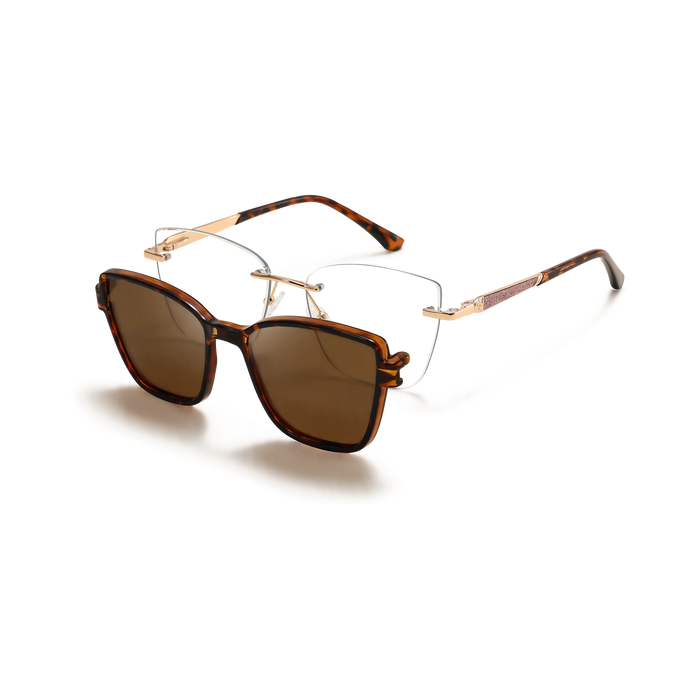 Eydology Flora Gold+Tortoise/Polarized Brown Lens Clip on Sunglasses 3