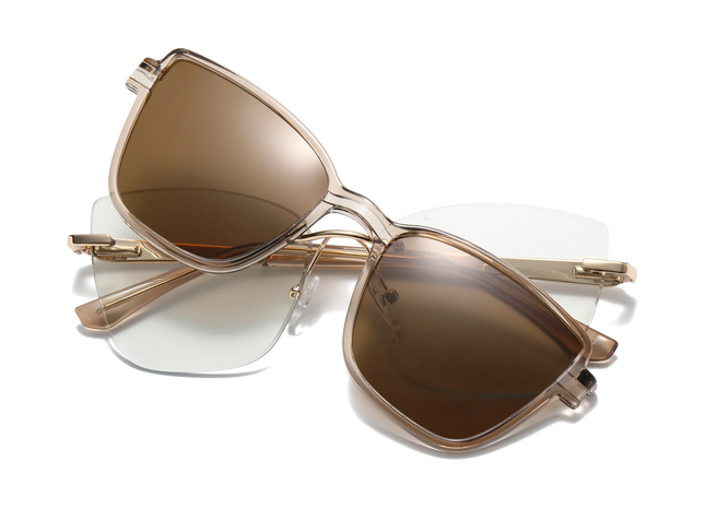 Eydology Flora Gold and Champagne Polarized Brown Lens Clip on Sunglasses 1