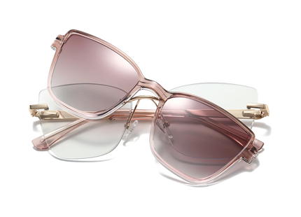 Eydology Flora Gold and Rose Red / Polarized Rose Red Gradient Clip on Sunglasses 1