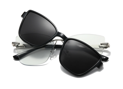 Eydology Flora Silver and Black Polarized Grey Lens Clip on Sunglasses 1