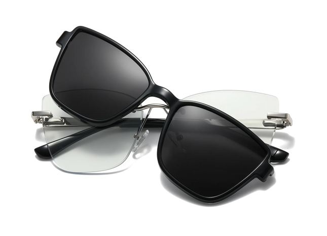 Eydology Flora Silver and Black Polarized Grey Lens Clip on Sunglasses 1