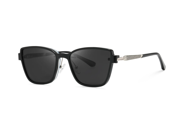 Eydology Flora Silver and Black Polarized Grey Lens Clip on Sunglasses 2