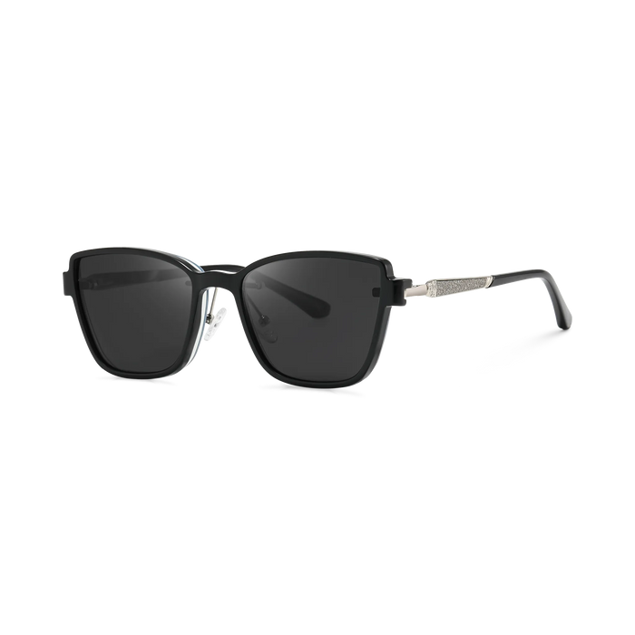 Eydology Flora Silver and Black Polarized Grey Lens Clip on Sunglasses 2