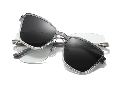 Eydology Flora Silver and Clear Grey Gradient / Polarized Grey Lens Clip on Sunglasses 1