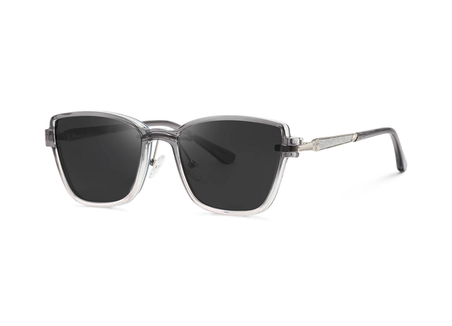 Eydology Flora Silver and Clear Grey Gradient / Polarized Grey Lens Clip on Sunglasses 2
