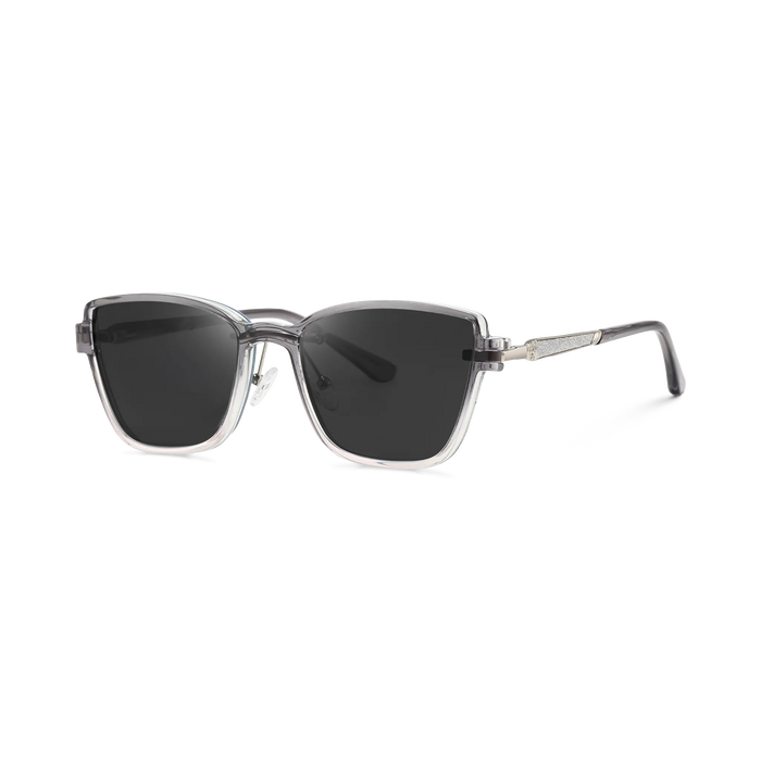 Eydology Flora Silver and Clear Grey Gradient / Polarized Grey Lens Clip on Sunglasses 2