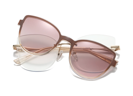 Eydology Freya Gold+Gradient Mocha Brown/Polarized Blush Pink Lens Clip on Sunglasses 1