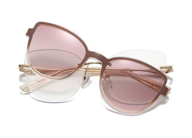 Eydology Freya Gold+Gradient Mocha Brown/Polarized Blush Pink Lens Clip on Sunglasses 1