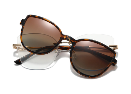 Eydology Freya Gold+Tortoise/Polarized Brown Gradient Lens Clip on Sunglasses 1