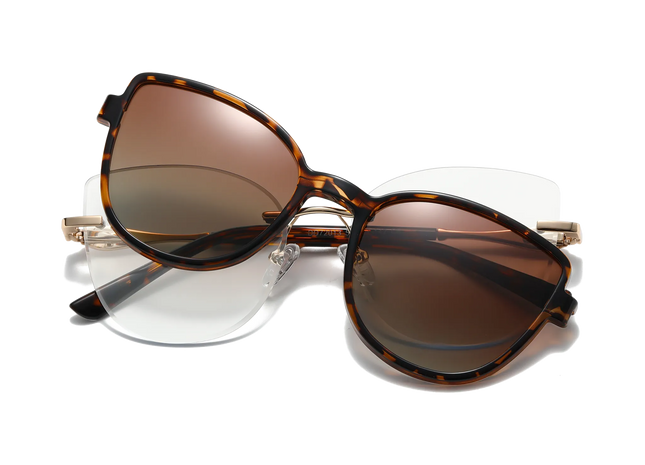 Eydology Freya Gold+Tortoise/Polarized Brown Gradient Lens Clip on Sunglasses 1