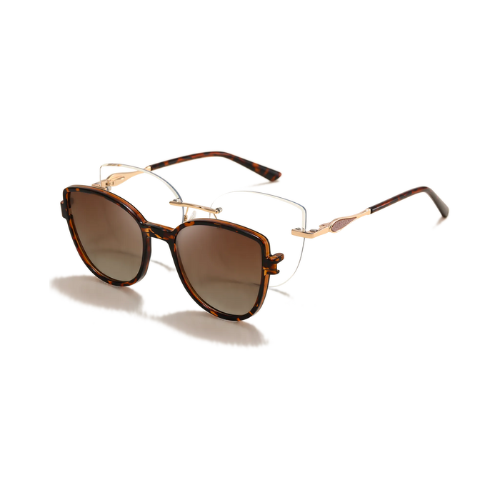 Eydology Freya Gold+Tortoise/Polarized Brown Gradient Lens Clip on Sunglasses 3