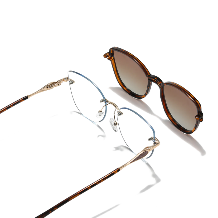 Eydology Freya Gold+Tortoise/Polarized Brown Gradient Lens Clip on Sunglasses 4