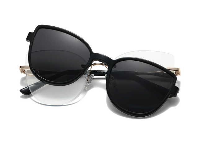 Eydology Freya Silver and Black Polarized Grey Lens Clip on Sunglasses 1