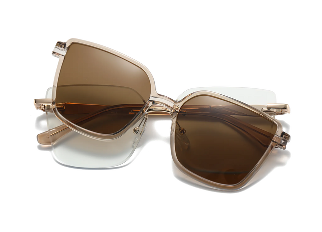 Eydology Gold + Champagne / Polarized Brown Lens Clip on Sunglasses 1