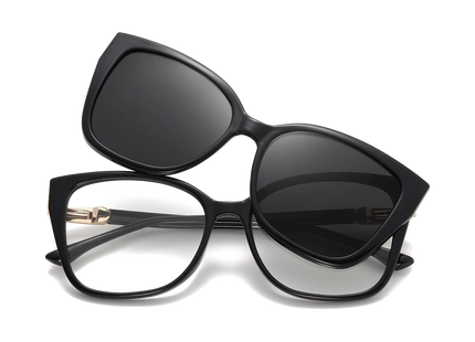 Eydology Lea Black / Polarized Grey Lens Clip On Sunglasses 1