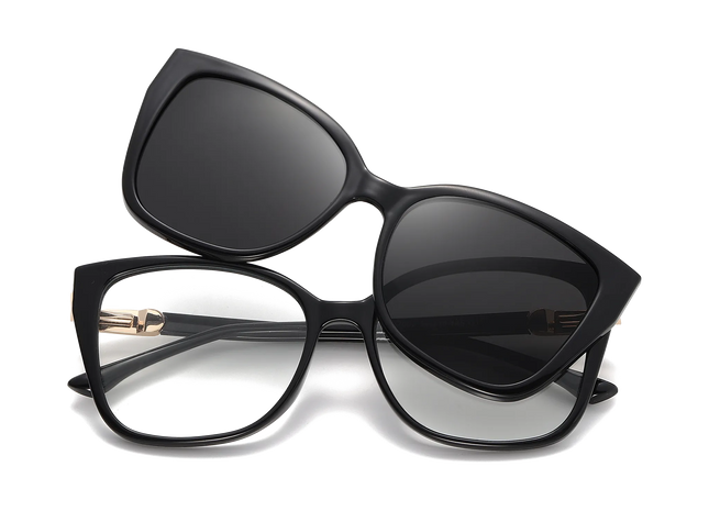Eydology Lea Black / Polarized Grey Lens Clip On Sunglasses 1