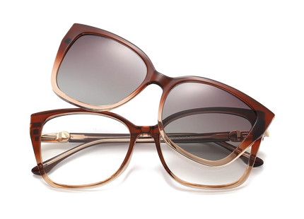 Eydology Lea Brown/ Polarized Brown Gradient Lens Clip On Sunglasses 1