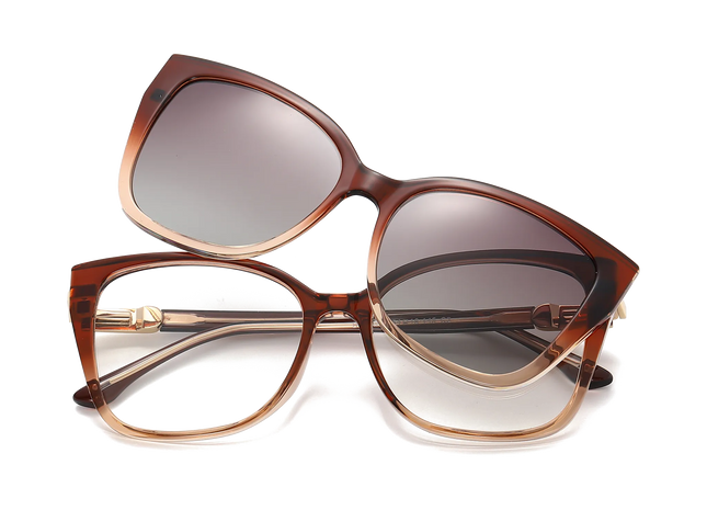 Eydology Lea Brown/ Polarized Brown Gradient Lens Clip On Sunglasses 1
