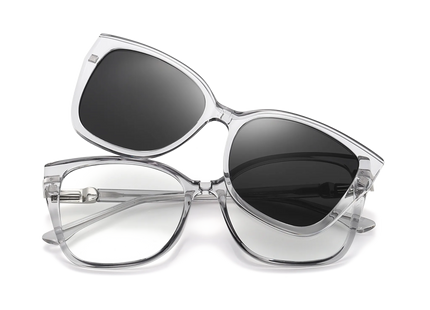 Eydology Lea Clear Grey / Polarized Grey Lens Clip On Sunglasses 1