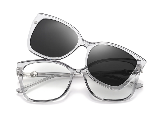 Eydology Lea Clear Grey / Polarized Grey Lens Clip On Sunglasses 1