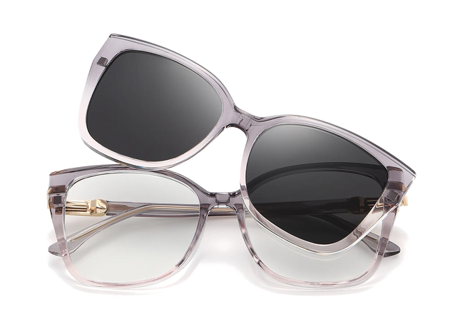 Eydology Lea Grey to Pink Gradient / Polarized Grey Lens Clip On Sunglasses 1