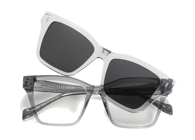 Eydology Ramsey Clear Grey / Polarized Grey Lens Clip on Sunglasses 1