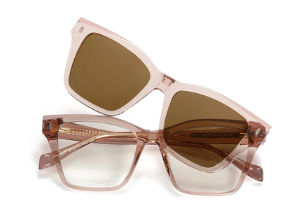 Eydology Ramsey Transparent Pink/Polarized Brown Lens Clip on Sunglasses 1