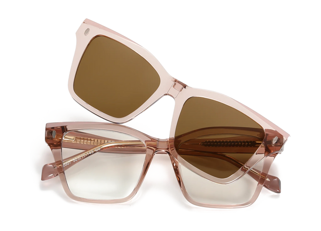 Eydology Ramsey Transparent Pink/Polarized Brown Lens Clip on Sunglasses 1