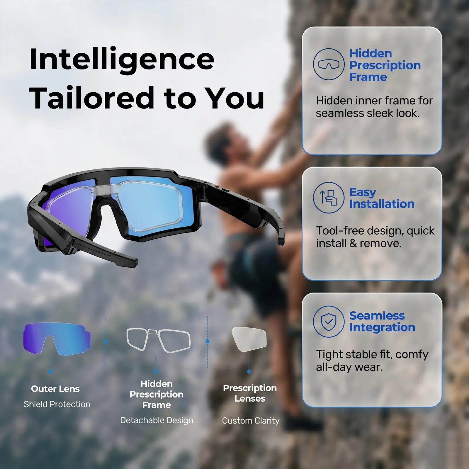 Eydology Smart 05 Black w Blue Mirror Lens AI Smart Glasses 14