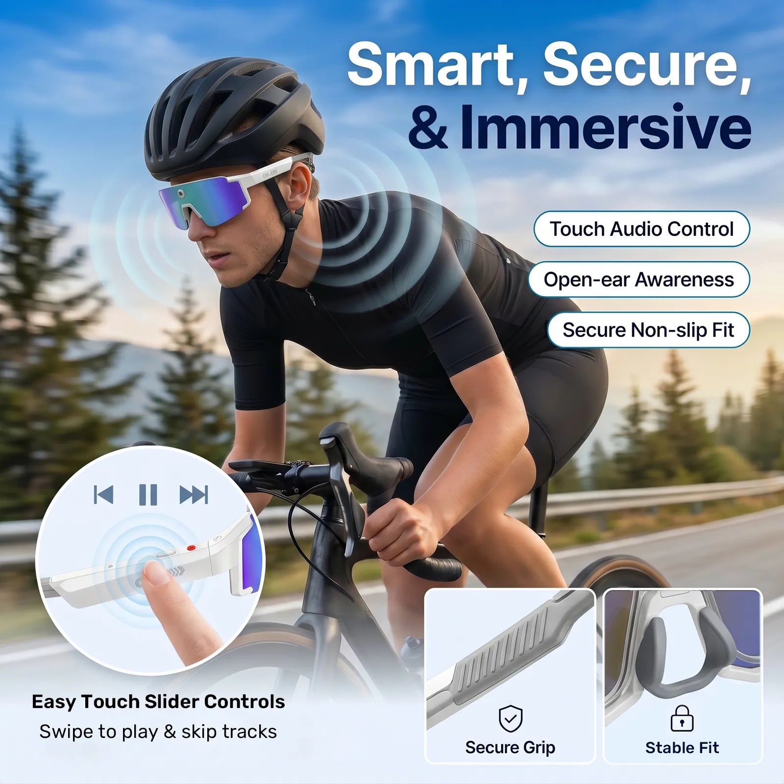Eydology Smart 05 White w Blue Mirror Lens AI Smart Glasses 12