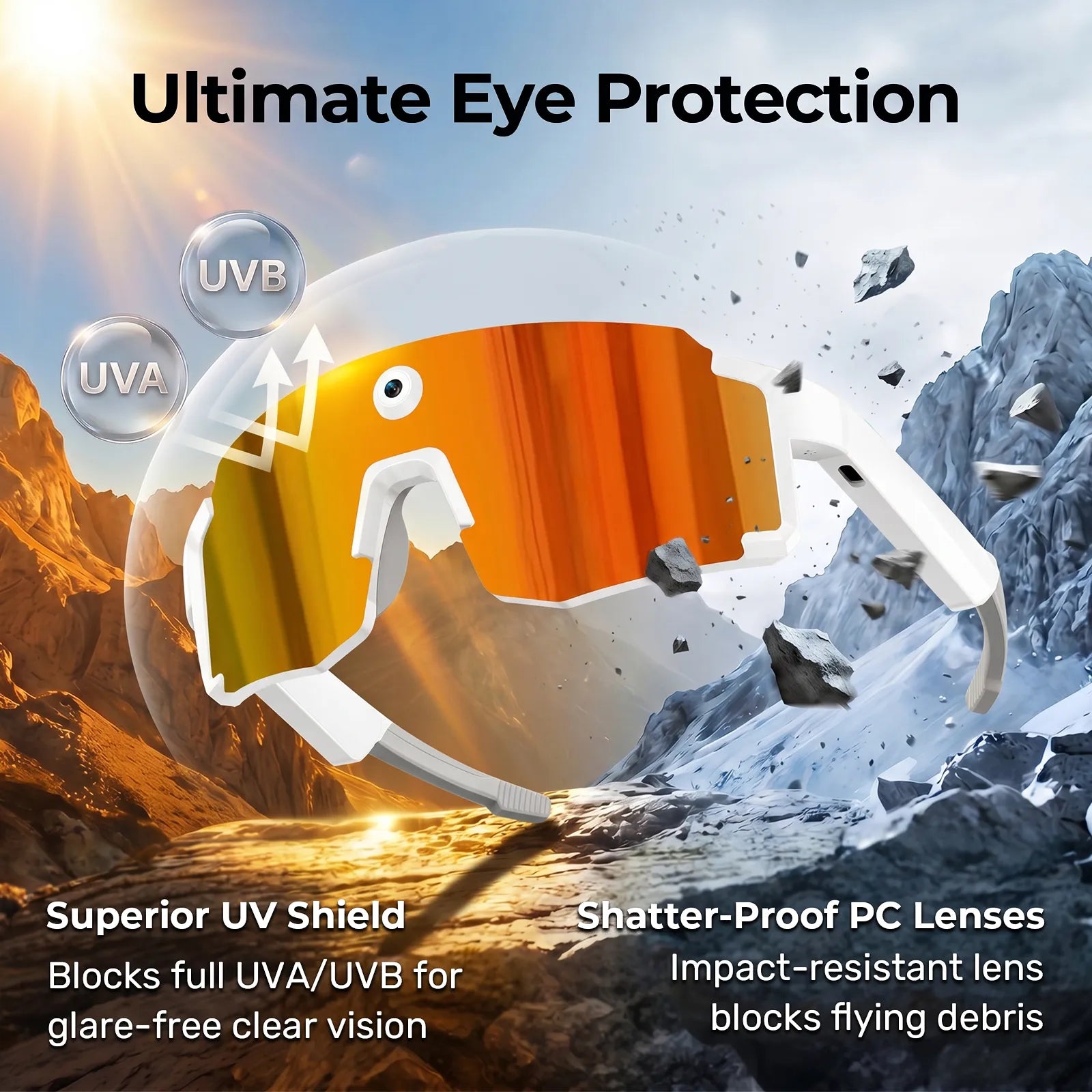 Eydology Smart 05 White w Orange Mirror Lens AI Smart Glasses 10