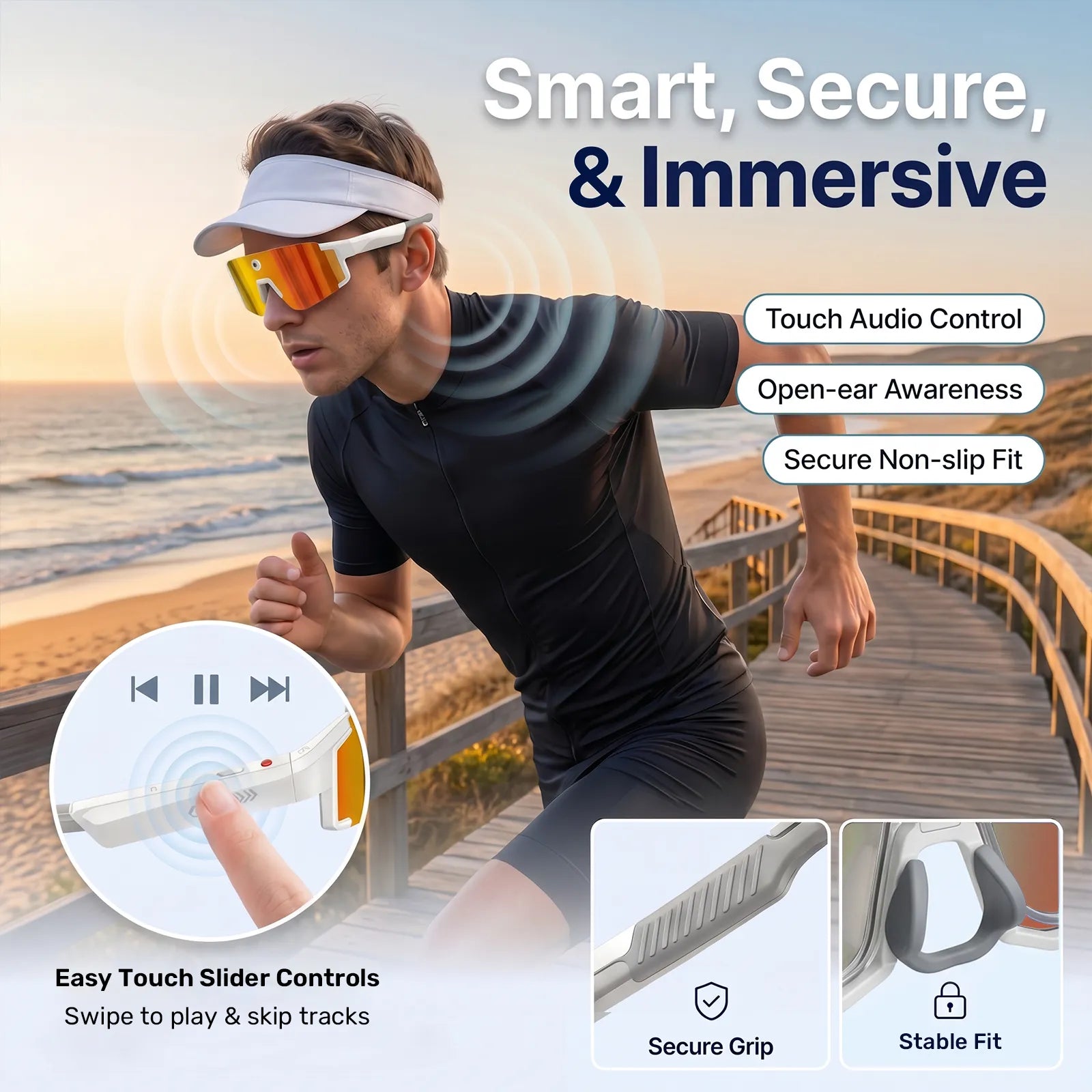Eydology Smart 05 White w Orange Mirror Lens AI Smart Glasses 12