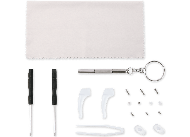Glasses repair kit accessories laid out 02