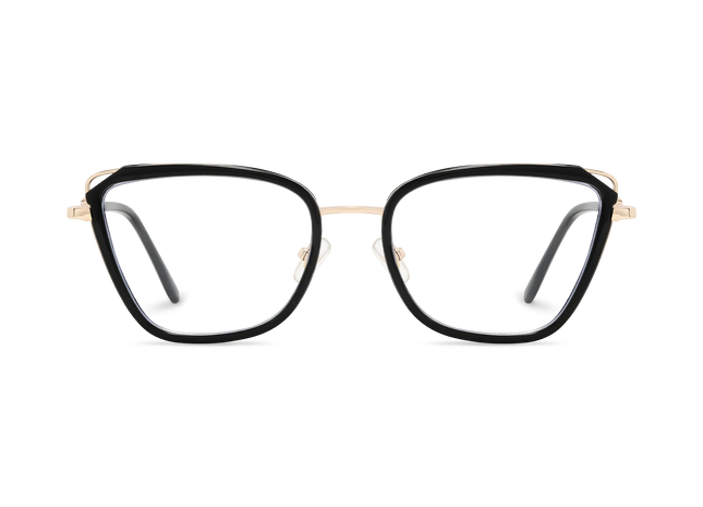 Hailey Gold/Black Cat Eye Glasses-Front Unfolded View 02