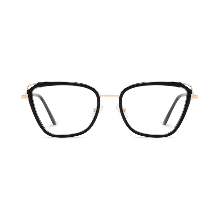 Hailey Gold/Black Cat Eye Glasses-Front Unfolded View 02