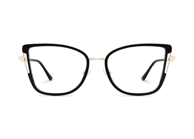 Hailey Gold/Black Cat Eye Glasses-Front Unfolded View 2