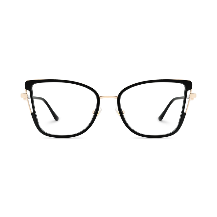Hailey Gold/Black Cat Eye Glasses-Front Unfolded View 2