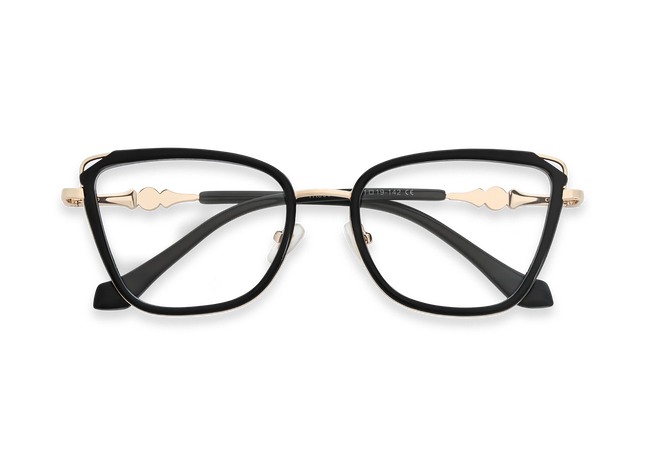 Hailey Gold/Black Cat Eye Glasses-Front View 01