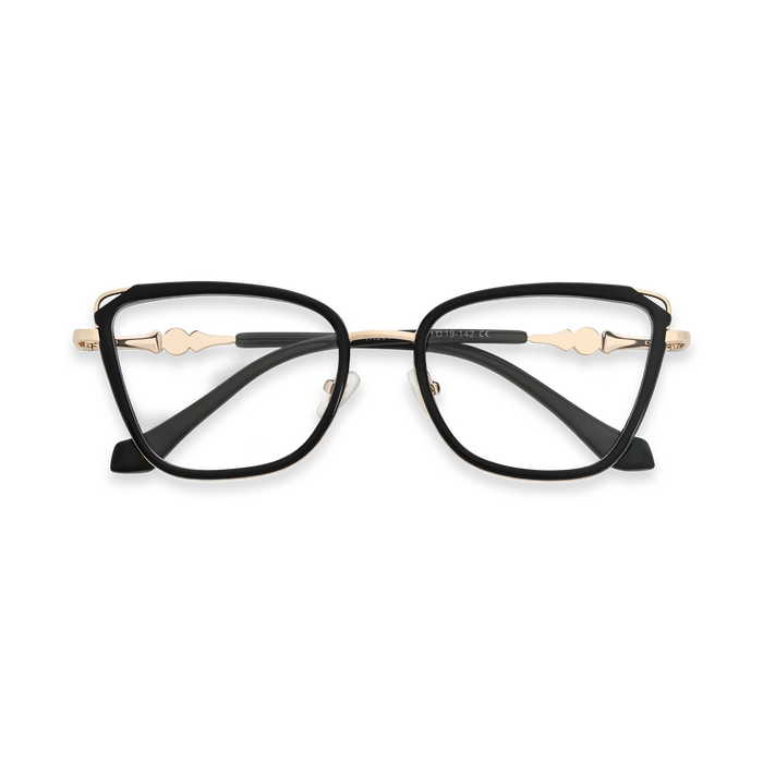 Hailey Gold/Black Cat Eye Glasses-Front View 01