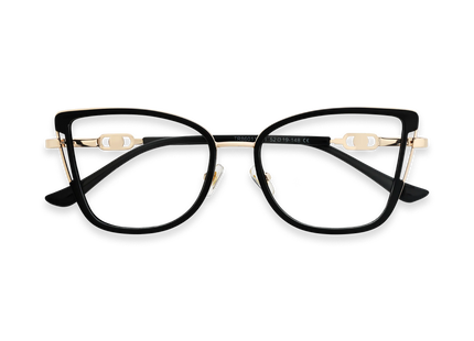 Hailey Gold/Black Cat Eye Glasses-Front View 1