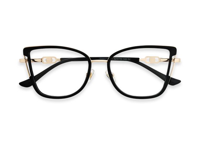 Hailey Gold/Black Cat Eye Glasses-Front View 1