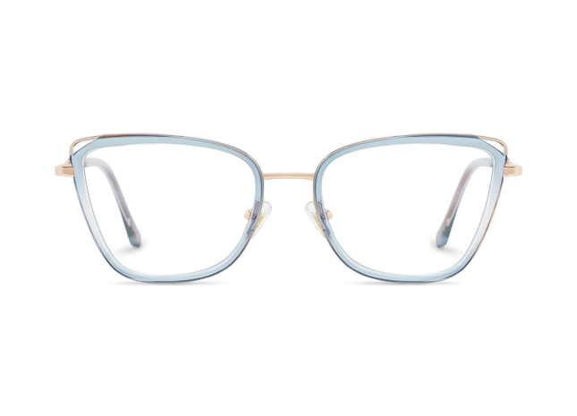 Hailey Gold/Blue Cat Eye Glasses-Front Unfolded View 2