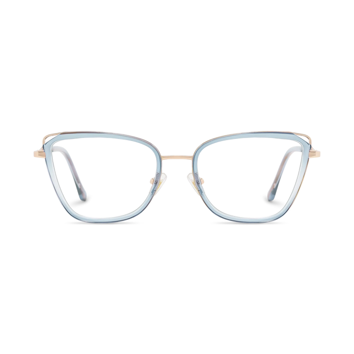 Hailey Gold/Blue Cat Eye Glasses-Front Unfolded View 2