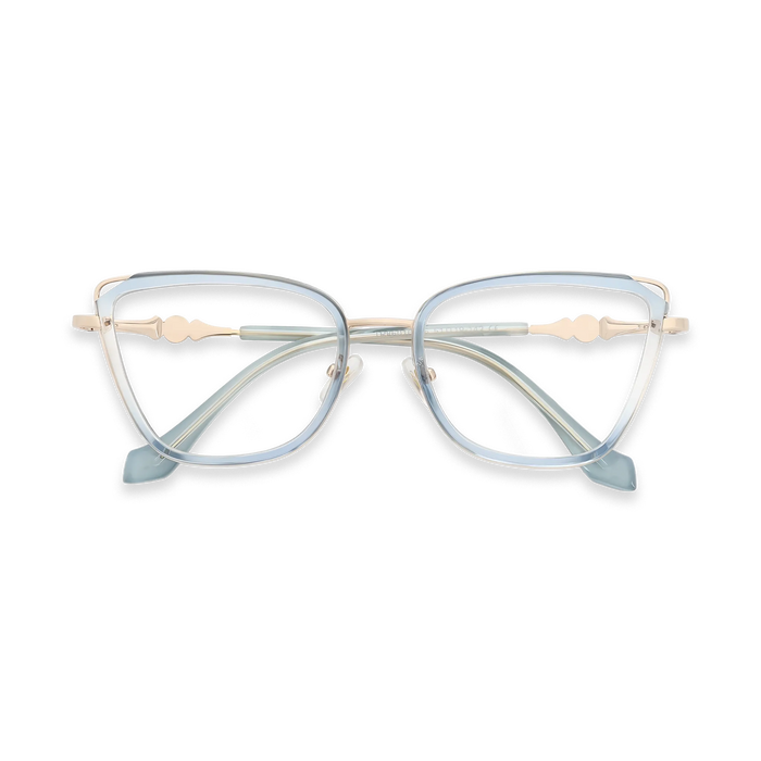 Hailey Gold/Blue Cat Eye Glasses-Front View 1