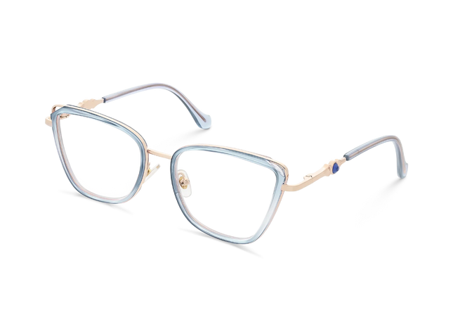 Hailey Gold/Blue Cat Eye Glasses-Side Angle View 3