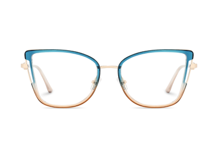 Hailey Gold Blue Cat Eye Glasses - Front View 2