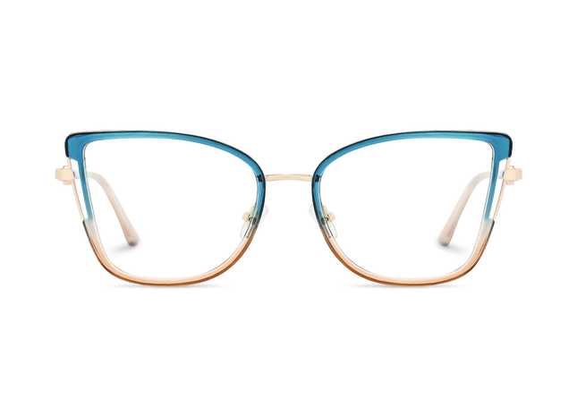 Hailey Gold Blue Cat Eye Glasses - Front View 2