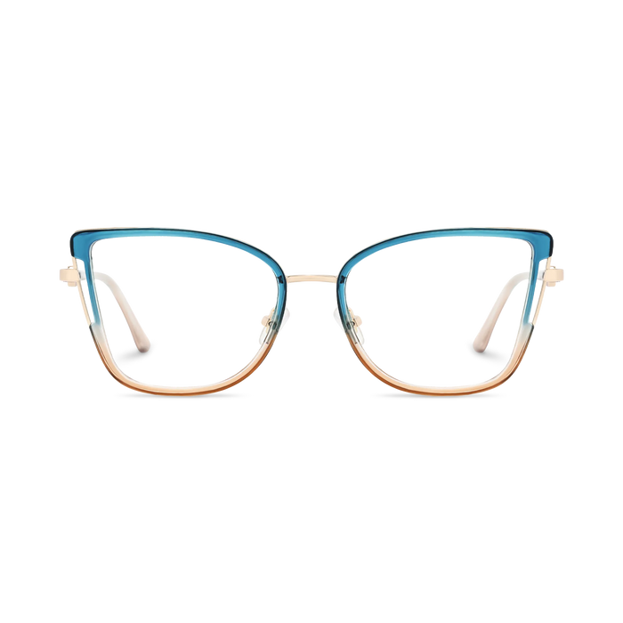 Hailey Gold Blue Cat Eye Glasses - Front View 2